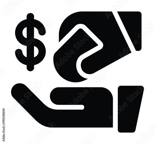 Vector icon showing hand giving or receiving money with a dollar sign