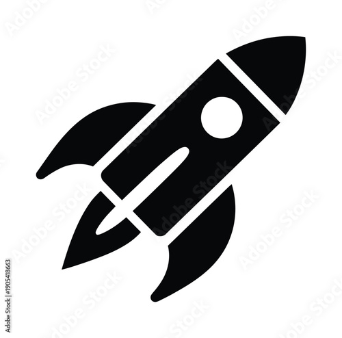 Vector rocket icon with flames and a circular window