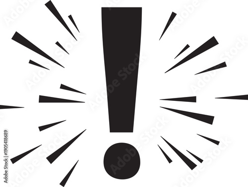 Exclamation mark symbol with radial lines radiating explosion burst vector illustration