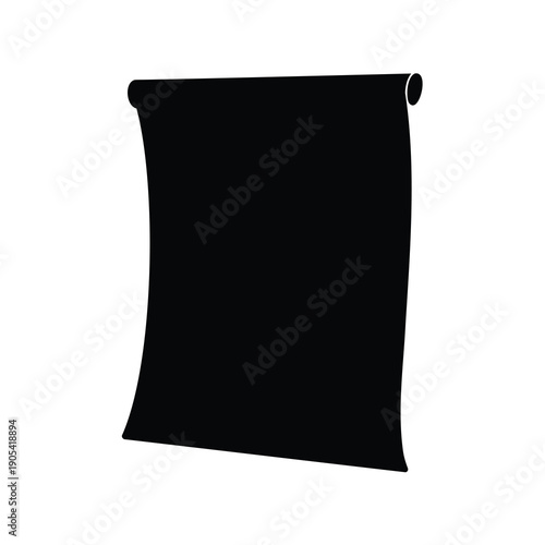 Black scroll unrolled hanging with one end curved on a white background