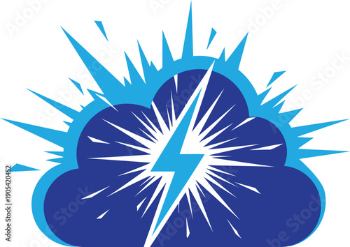 High speed cloud computing performance icon featuring blue lightning bolt and energy burst graphics