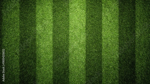 Top down view of freshly mown green grass texture with vertical stripes