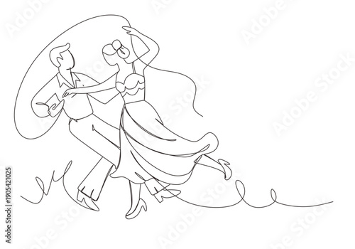 Hand drawn salsa party dance sketch  Dancing couple. A man and a woman performing a ballroom dance  Continuous single line drawing of a man and a woman dancing.