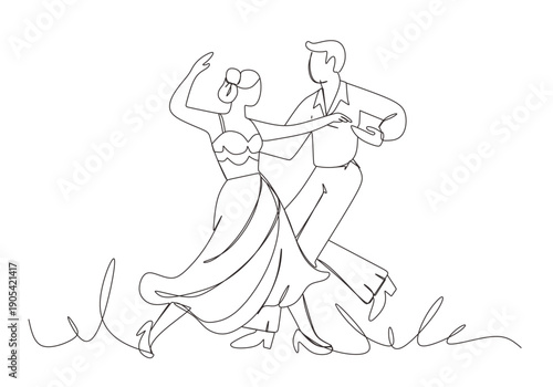 Hand drawn salsa party dance sketch  Dancing couple. A man and a woman performing a ballroom dance  Continuous single line drawing of a man and a woman dancing.