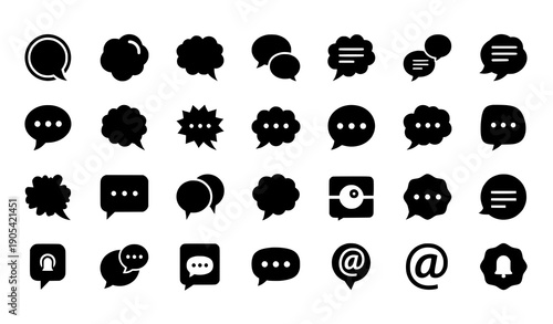Bubble icon silhouette black vector chat message set