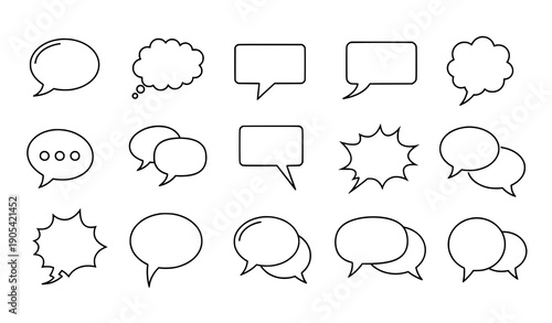 Outline bubble icon black vector line art chat message set
