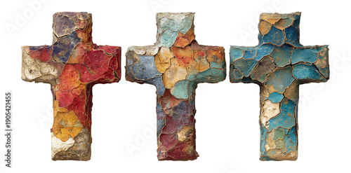 Vintage Crosses with Distressed Texture and Bold Colors on Isolated Background