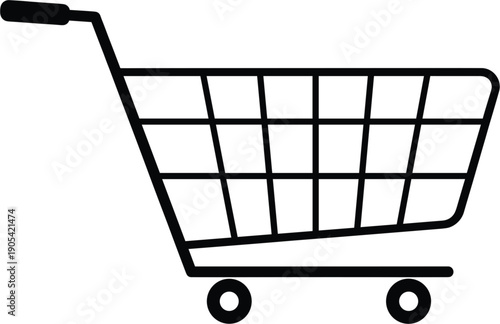 Black shopping cart outline icon isolated on white background for e-commerce website retail store apps online grocery shopping and commercial marketing designs.