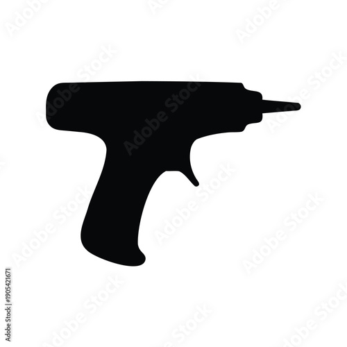 Black silhouette illustration of a power drill on a plain white background