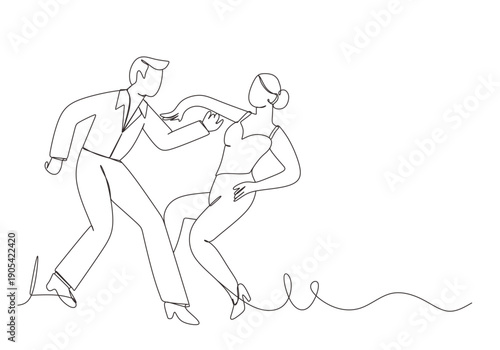 Hand drawn salsa party dance sketch  Dancing couple. A man and a woman performing a ballroom dance  Continuous single line drawing of a man and a woman dancing.