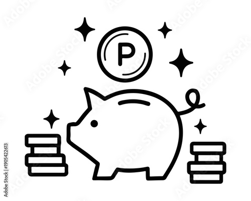 Piggy Bank Savings Icon Illustration with Coins Personal Finance and Wealth Concept