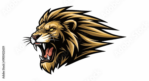 Fierce roaring lion head illustration with golden mane.