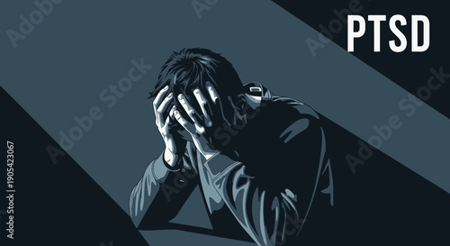 Silhouette of a person with hands on head depicting ptsd in dim lighting