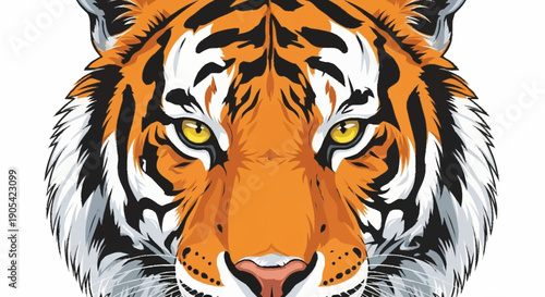 Close-up illustration of a majestic tigers face with striking yellow eyes.
