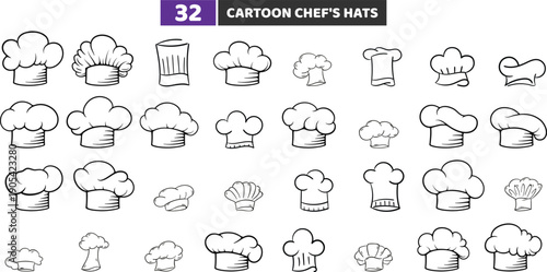 Cartoon Chef's Hats and Cook Caps Vector Set, Hand Drawn Kitchen Uniform Toque Illustration Collection