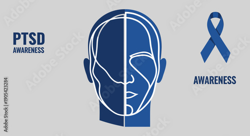 Ptsd support and awareness: embracing healing with blue ribbon symbol