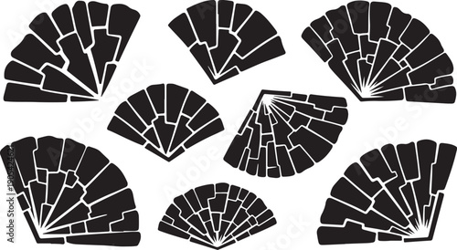 Black and white fan shapes on a white background