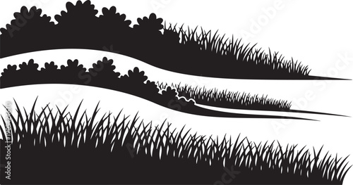 Black Silhouette of Grass and Trees on White Background