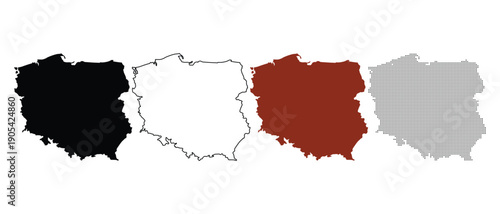 Poland Map Silhouettes Various Styles Isolated Vector Graphics