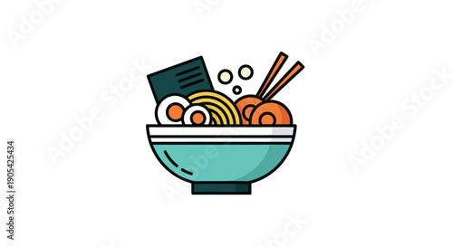 Illustrated ramen bowl on white background