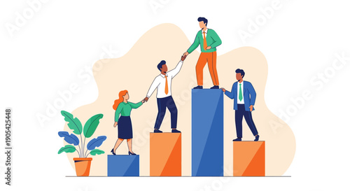 Business teamwork and partnership concept with diverse people on colorful blocks