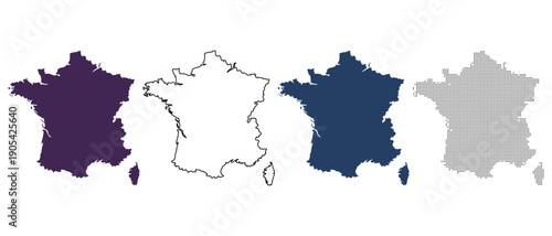 France Map Shapes Silhouette Collection Purple Blue Outline Dotted Stock Media