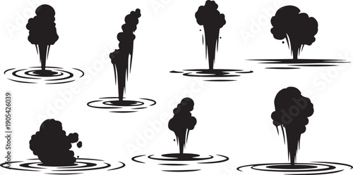 Water Droplets Falling into Pool Silhouette Vector Illustration Set