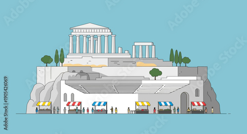 A vector illustration of the famous Acropolis of Athens, a landmark in Greece