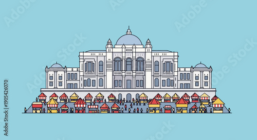 Magnificent Colonial Style Building with Colorful Market Stalls Below