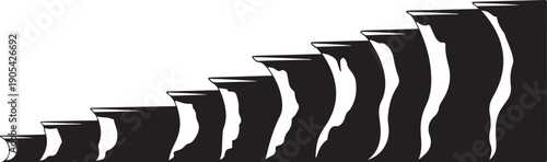 Black silhouettes of people walking in a line formation