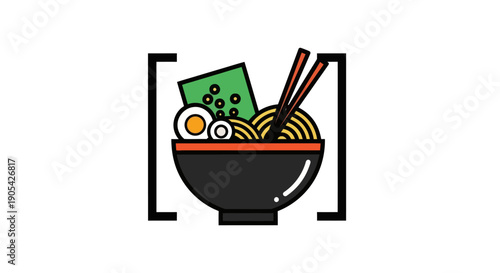 Illustrated ramen bowl with chopsticks