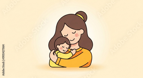 Mother tenderly hugging her baby warm and cozy moment love and care family bonding nurturing sweet innocent happy illustration