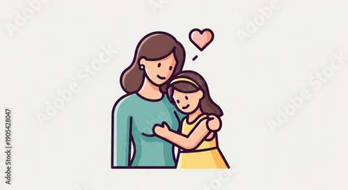 Mother and daughter sharing a warm hug with a heart symbolizing love and affection