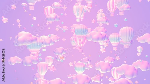 Cartoon fly through hot air balloon sky animation. (loop)