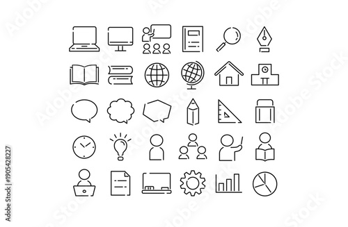 学校・勉強テーマの細線シンプルアイコンセット