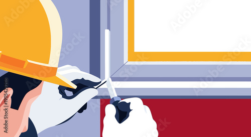 Worker measuring with precision tools in a modern construction setting