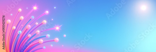 Abstract colorful fiber optic light burst on vibrant gradient background with...