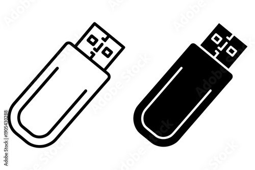 Black and White USB Flash Drives Isolated on White Background, Simple Design