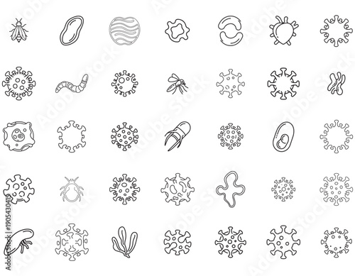 Collection of hand-drawn infectious disease and microscopic organism icons