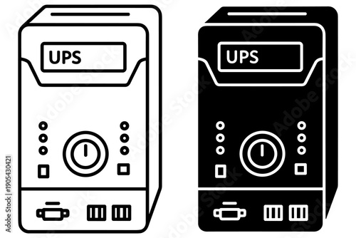 Uninterruptible Power Supply UPS Devices in White and Black Illustration