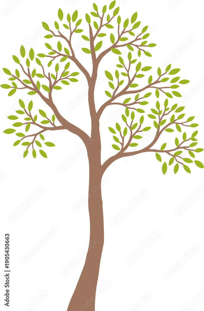 Obraz premium Simple Stylized Tree with Green Leaves