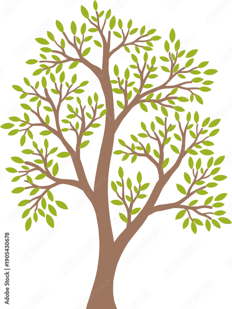 Obraz premium Simple Stylized Tree with Green Leaves