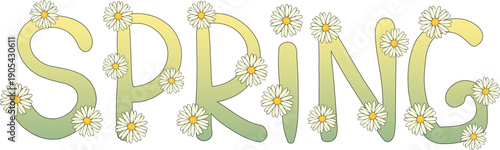 Spring lettering with yellow green colors and daisy flowers