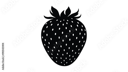 A striking black silhouette of a ripe strawberry fruit