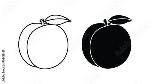 Two peach illustrations one with outline and one as a silhouette