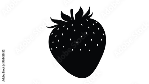 A striking black silhouette of a fresh strawberry