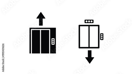 Two lift and upward arrow shipping symbols in black silhouette