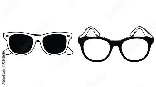 Two pairs of sunglasses presented in a striking black silhouette