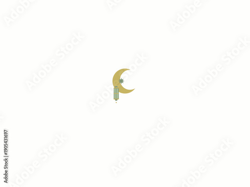 Islamic Ramadan lantern with crescent moon and star design, isolated on white background, minimalist style