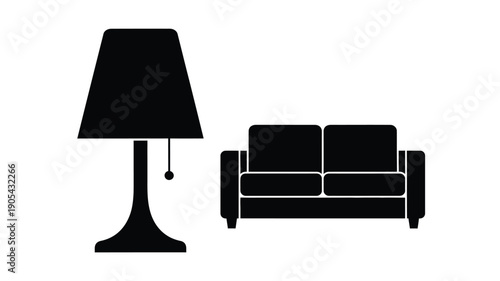 A simple living room scene featuring a lamp and sofa silhouette